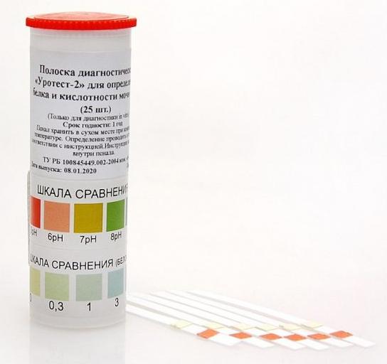 Полоска диагностическая "Уротест-2" для определения белка и кислотности мочи - pH, 25 шт