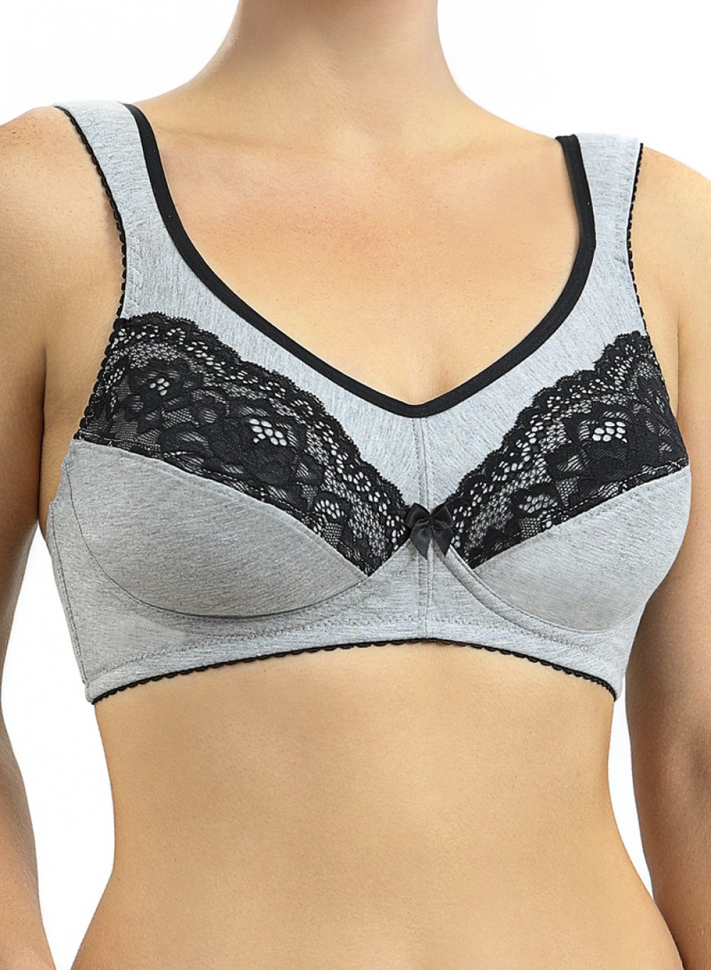 Бюстгальтер после мастэктомии Camelia 0287У для фиксации молочной железы, серый меланж / черный